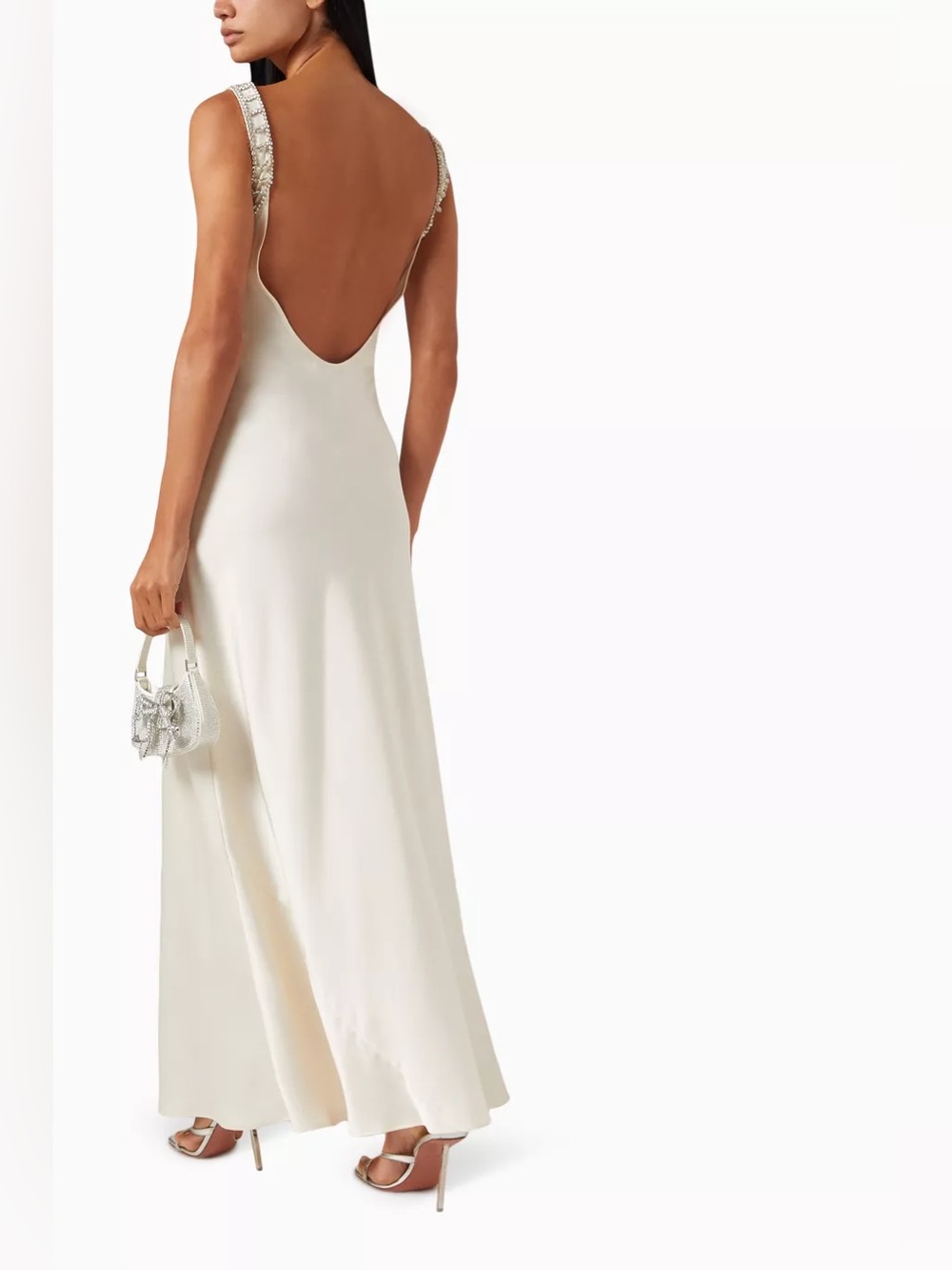 Self-Portrait Diamanté Bralette Maxi Dress in Cream Ivory Satin Rhinestone US 2 - Picture 3 of 10